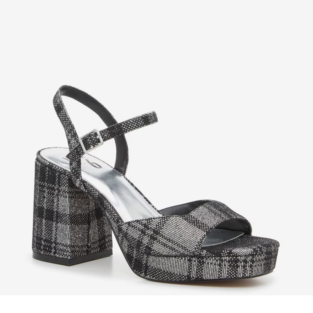 Glitter Plaid Black and Gray Women's Platform Mix No. 6 Halia Sandal size 6.5